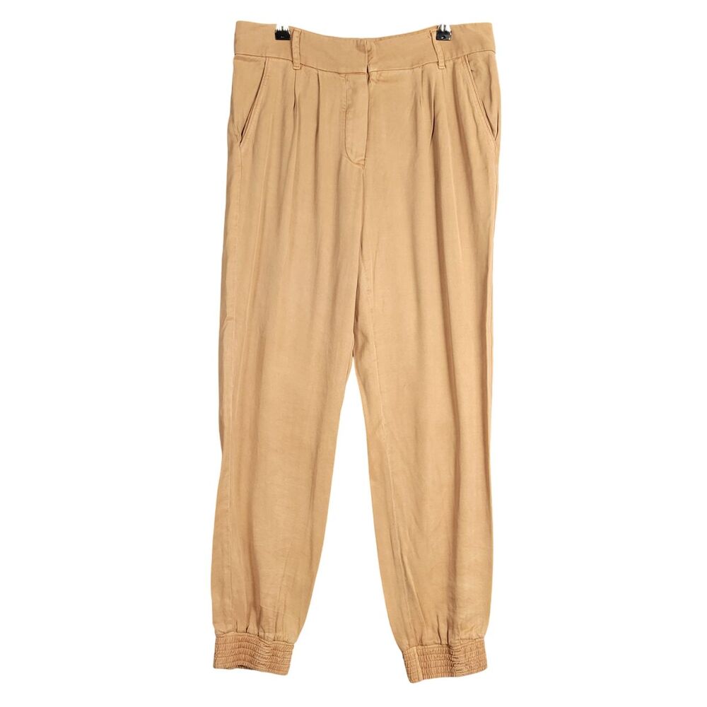 WILFRED Tan Tencel Pleat Front Mid Rise Button Fly Jogger Pant Minimalist SIZE 4